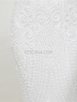 Pretty Round Neck White Lace Open Back Mermaid Long Prom Dresses, XDM1137