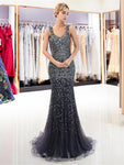 Sparkly V Neck Sleeveless Beades Mermaid Long Evening Prom Dresses, XDM1148