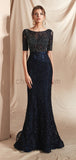 Pretty Half Sleeves Lace With Beading Mermaid Long Prom Dresses, XDM1127