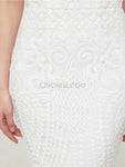 Simple White Sweetheart Lace Floor Length Mermaid Long Evening Prom Dresses, XDM1138