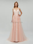 Tulle Applique Sweetheart A-line Long Prom Dresses SDP1115