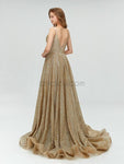 A-line Sparkly Sequins V-neck Long Prom Dresses SDP1111