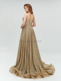 A-line Sparkly Sequins V-neck Long Prom Dresses SDP1111