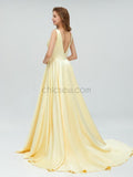 Simple V-neck A-line Yellow Long Prom Dresses SDP1112