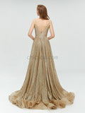 A-line Sparkly Sequins V-neck Long Prom Dresses SDP1111