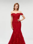 Off the Shoulder Red Mermaid Lace Long Prom Dresses SDP1106