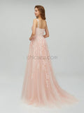 Tulle Applique Sweetheart A-line Long Prom Dresses SDP1115