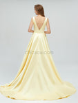 Simple V-neck A-line Yellow Long Prom Dresses SDP1112