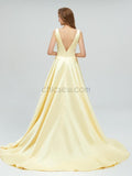 Simple V-neck A-line Yellow Long Prom Dresses SDP1112