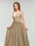 A-line Sparkly Sequins V-neck Long Prom Dresses SDP1111