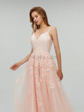 Tulle Applique Sweetheart A-line Long Prom Dresses SDP1115