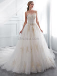 Sweetheart A-line Backless Tulle Lace-up Applique Wedding Dress, YKX045