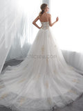 Sweetheart A-line Backless Tulle Lace-up Applique Wedding Dress, YKX045