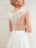 Cap Sleeve Round Neck Lace A-line Slit Popular Wedding Dresses, YKX080