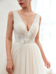 Romantic A-line Tulle Sleeveless Applique Wedding Dresses, YKX083