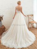 Romantic A-line Tulle Sleeveless Applique Wedding Dresses, YKX083