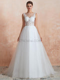 Honest A-line Tulle Sparkly Sequin Applique Wedding Dresses, YKX084