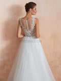 Honest A-line Tulle Sparkly Sequin Applique Wedding Dresses, YKX084