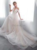 A-line Formal Tulle Affordable Long Wedding Dresses SDP1169