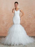 Elegant Mermaid V-neck Long Wedding Dresses SDP1183