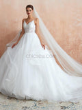 Spaghetti Strap Tulle Lace Long Wedding Dresses SDP1181