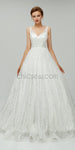 A-line Sparkly V Neck Sequin A Line Backless Long Wedding Dresses XDM1101