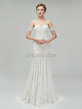 Fashion Strapless Lace Mermaid Sweep Trailing Long Wedding Dresses XDM1106