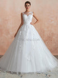 Ivory Tulle Sleeveless Elegant Long Wedding Dresses SDP1180