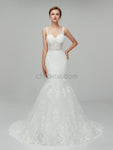 Elegant Sleeveless Lace Applique Long Mermaid Wedding Dresses XDM1108