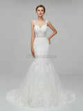 Elegant Sleeveless Lace Applique Long Mermaid Wedding Dresses XDM1108