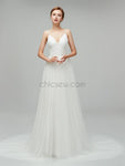 Simple Spaghetti Strap Cheap Backless Long Wedding Dresses XDM1105