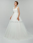 Elegant Lace Top V Back White A-line Long Wedding Dresses XDM1102