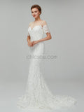 Unique Short Sleeves Lace Mermaid Long Wedding Dresses XDM1107