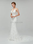 Elegant Spaghetti Strap Lace Applique Mermaid Long Wedding Dresses XDM1110