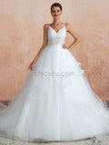 Spaghetti Strap Tulle Lace Long Wedding Dresses SDP1181