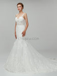 Elegant Sleeveless Lace Applique Long Mermaid Wedding Dresses XDM1108