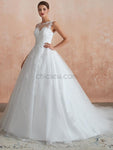 Ivory Tulle Sleeveless Elegant Long Wedding Dresses SDP1180