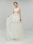 Spaghetti Strap Lace Backless Sweep Trailing Long Wedding Dresses XDM1104