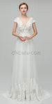 Elegant Cap Sleeves V Neck Lace A-line Long Wedding Dresses XDM1113