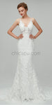 Elegant Spaghetti Strap Lace Applique Mermaid Long Wedding Dresses XDM1110