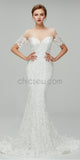 Unique Short Sleeves Lace Mermaid Long Wedding Dresses XDM1107