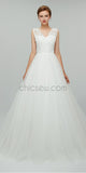 Elegant Lace Top V Back White A-line Long Wedding Dresses XDM1102