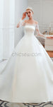 Charming Off Shoulder Long Sleeves Satin A Line Long Wedding Dresses XDM1188