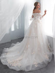 Off the Shoulder Applique Tulle Long Wedding Dresses SDP1168