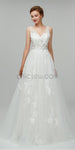 Gorgeous Lace Applique V Neck A-line Backless Long Wedding Dresses XDM1103