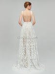 Simple Backless White Lace A-line Long Wedding Dresses XDM1111