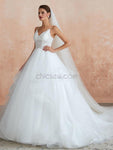 Spaghetti Strap Tulle Lace Long Wedding Dresses SDP1181