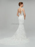 Elegant Spaghetti Strap Lace Applique Mermaid Long Wedding Dresses XDM1110