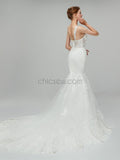 Elegant Sleeveless Lace Applique Long Mermaid Wedding Dresses XDM1108