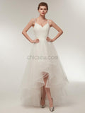 Spaghetti Strap High Low Ivory Long Wedding Dresses SDP1173